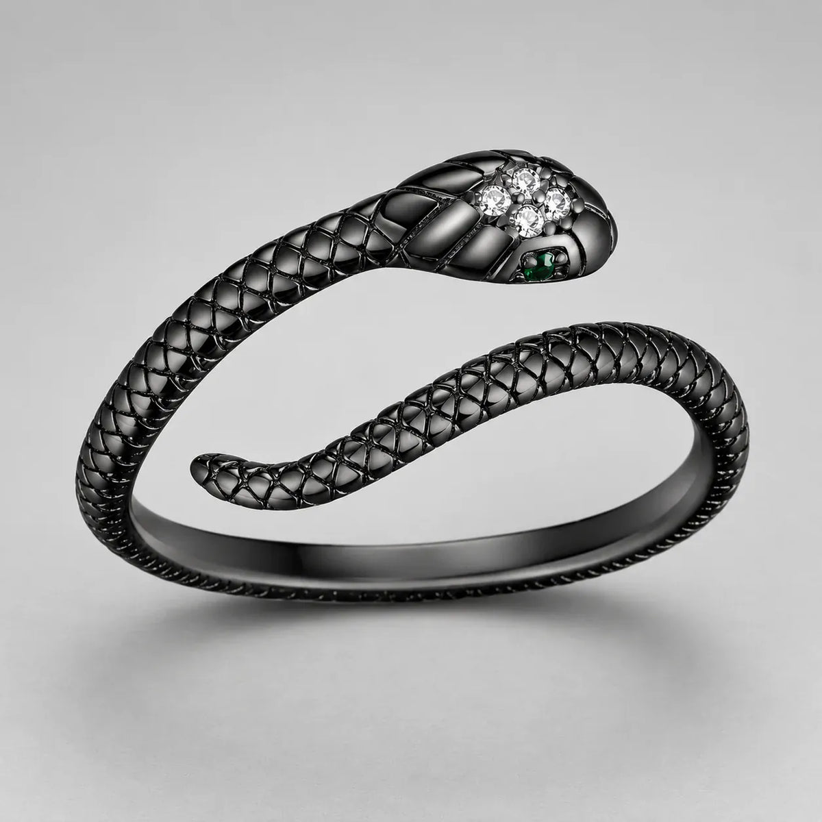 Bague Serpent Délicate Tête Pavée Noir