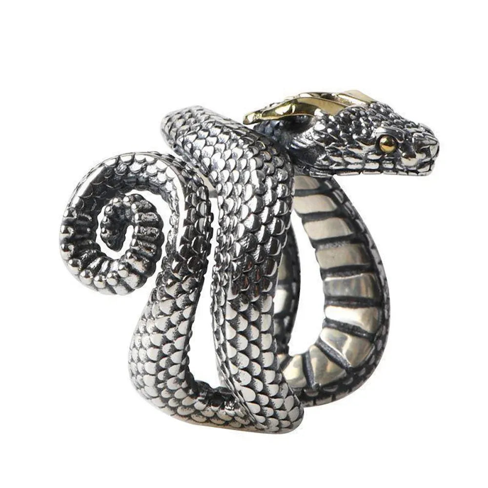 Bague Serpent Dressé aux Rehauts Dorés
