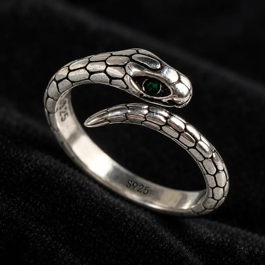 Bague Serpent Œil Vert Réglable