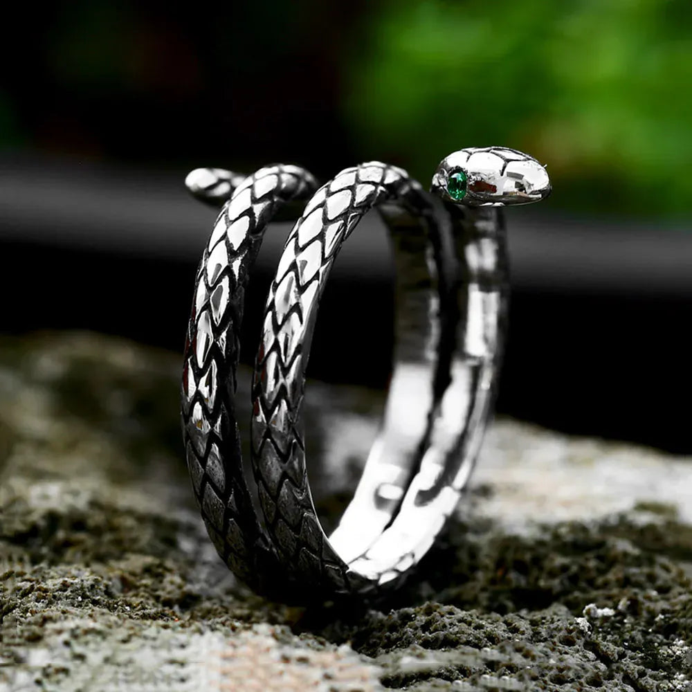 Bague Serpent Spirale Œil Vert