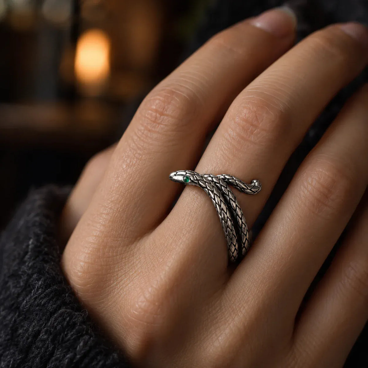 Bague Serpent Spirale Œil Vert