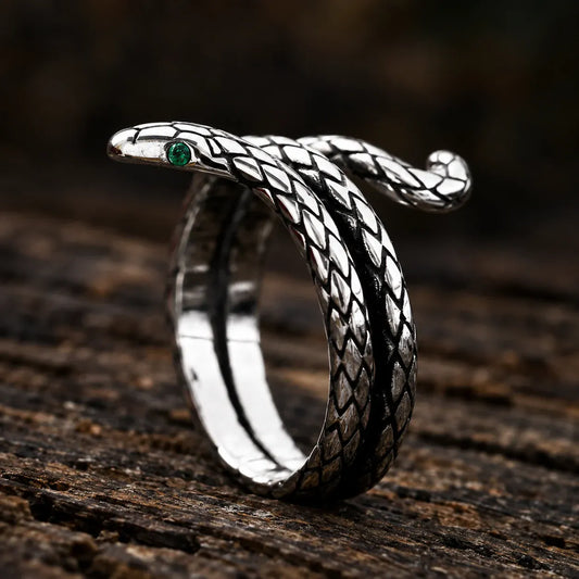 Bague Serpent Spirale Œil Vert