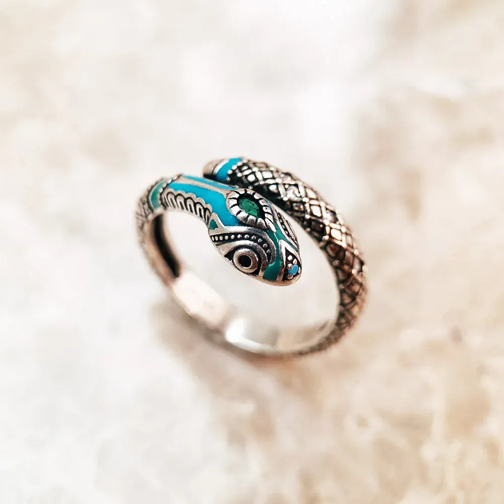 Bague Serpent Tropical Turquoise Réglable