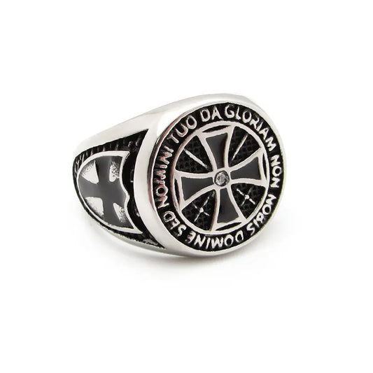 Bague templier chevaliers en acier inoxydable 316L, Unique, conception personnalisée, prix de gros, bouclier, époxy noir, Zircon propre, croix rouge Époxy noir R735 / 9