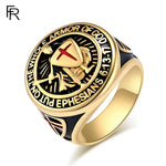 Bague templière croix pattée rouge « Armor of God » dorée - Vignette | Médiéfan
