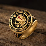 Bague templière croix pattée rouge « Armor of God » dorée - Vignette | Médiéfan