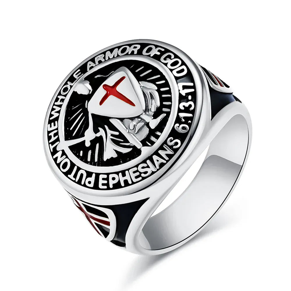 Bague templière croix pattée rouge « Armor of God » dorée Argent / 8