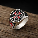 Bague templière croix pattée rouge et bouclier - Vignette | Médiéfan