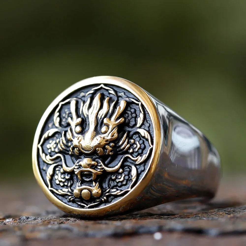 Bague Tête de Dragon Chinois gold / 13
