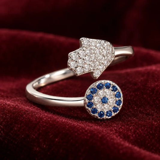 Bague Toi et Moi Main de Fatima et Œil Turc