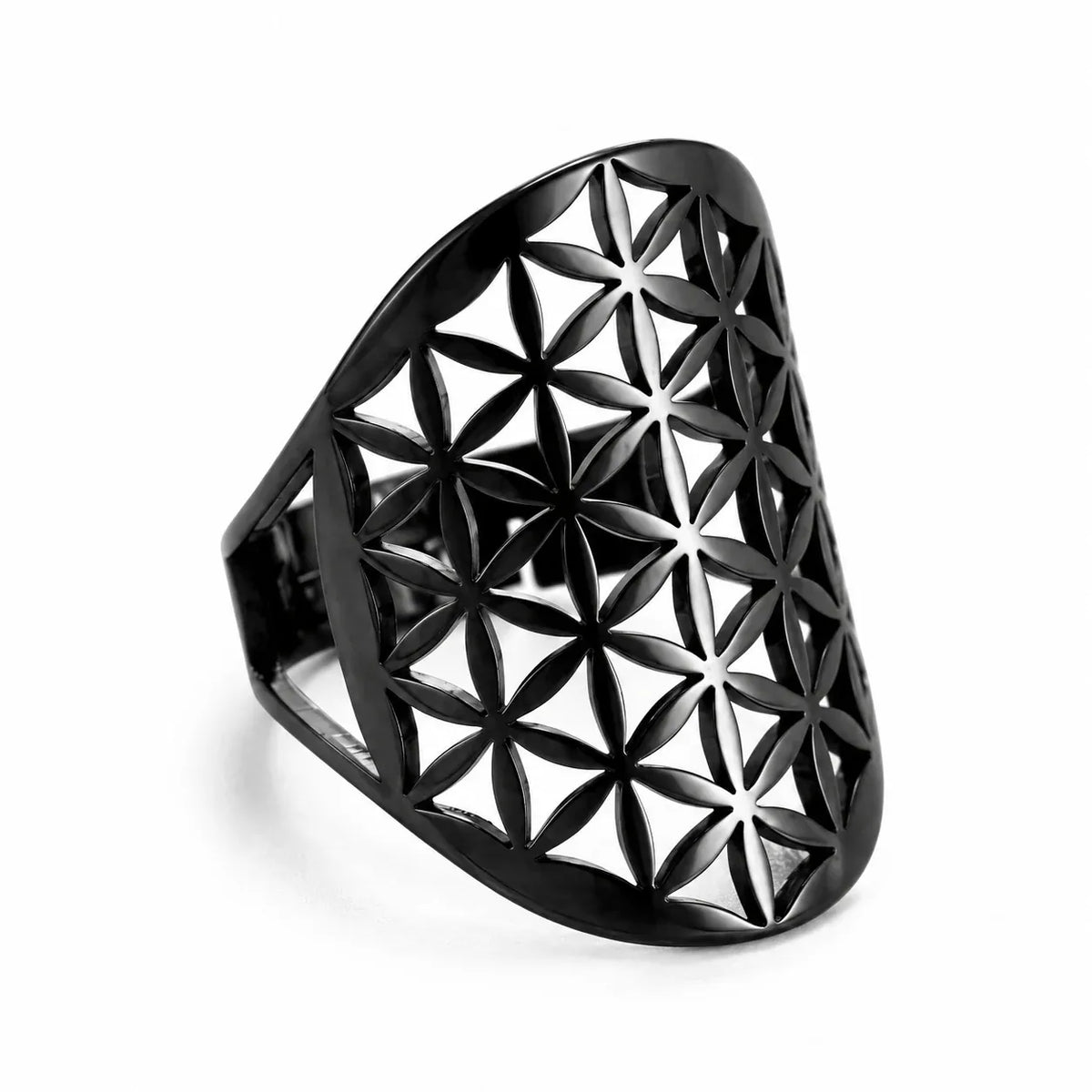 Bague Treillis Fleur de Vie Ajourée Noir