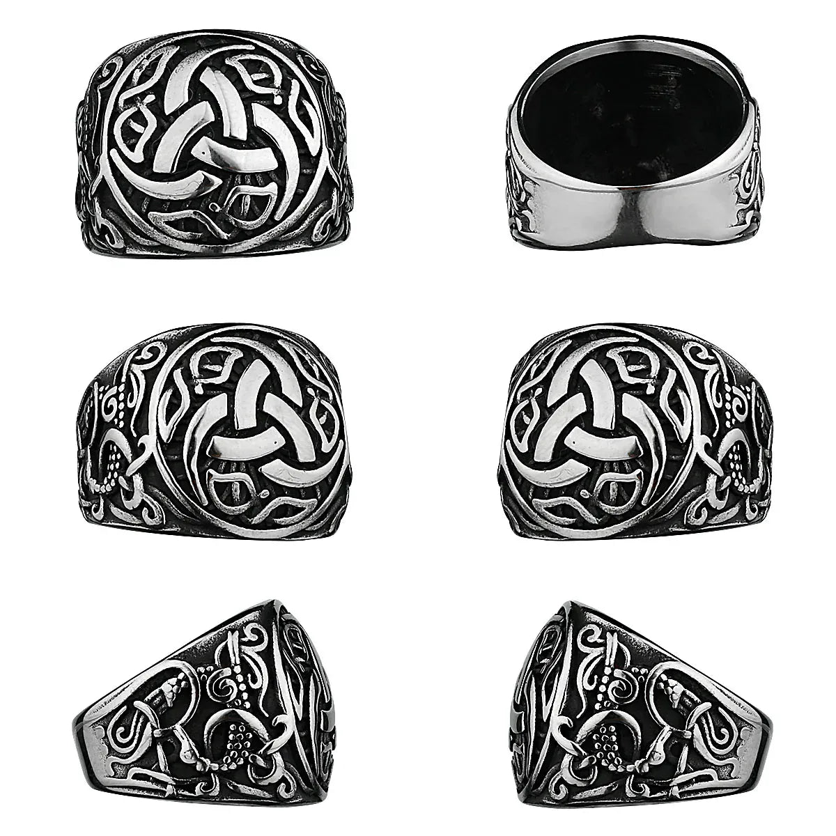 Bague Viking Dragon Rune en acier inoxydable pour hommes, anneau de tempérament à la mode, motard Hip Hop, amulette à nœud celtique, bijoux cadeau
