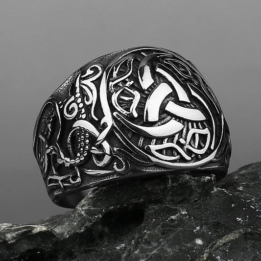 Bague Viking Dragon Rune en acier inoxydable pour hommes, anneau de tempérament à la mode, motard Hip Hop, amulette à nœud celtique, bijoux cadeau