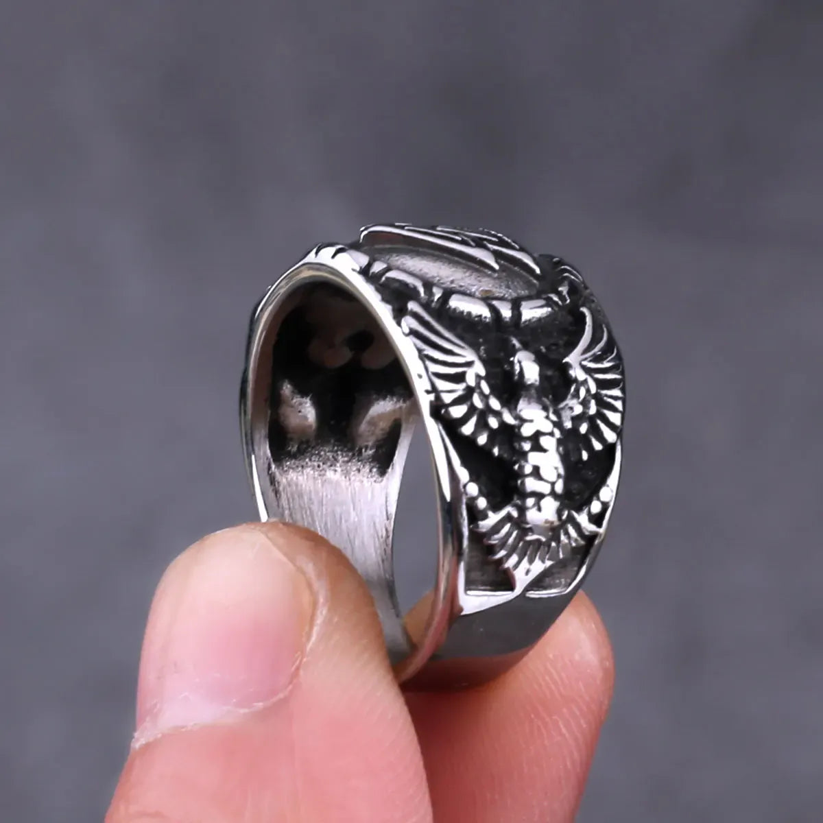 Bague Viking Raven Simple en acier inoxydable pour hommes, tendance rétro Odin, Triangle Punk, amulette, bijoux, vente en gros