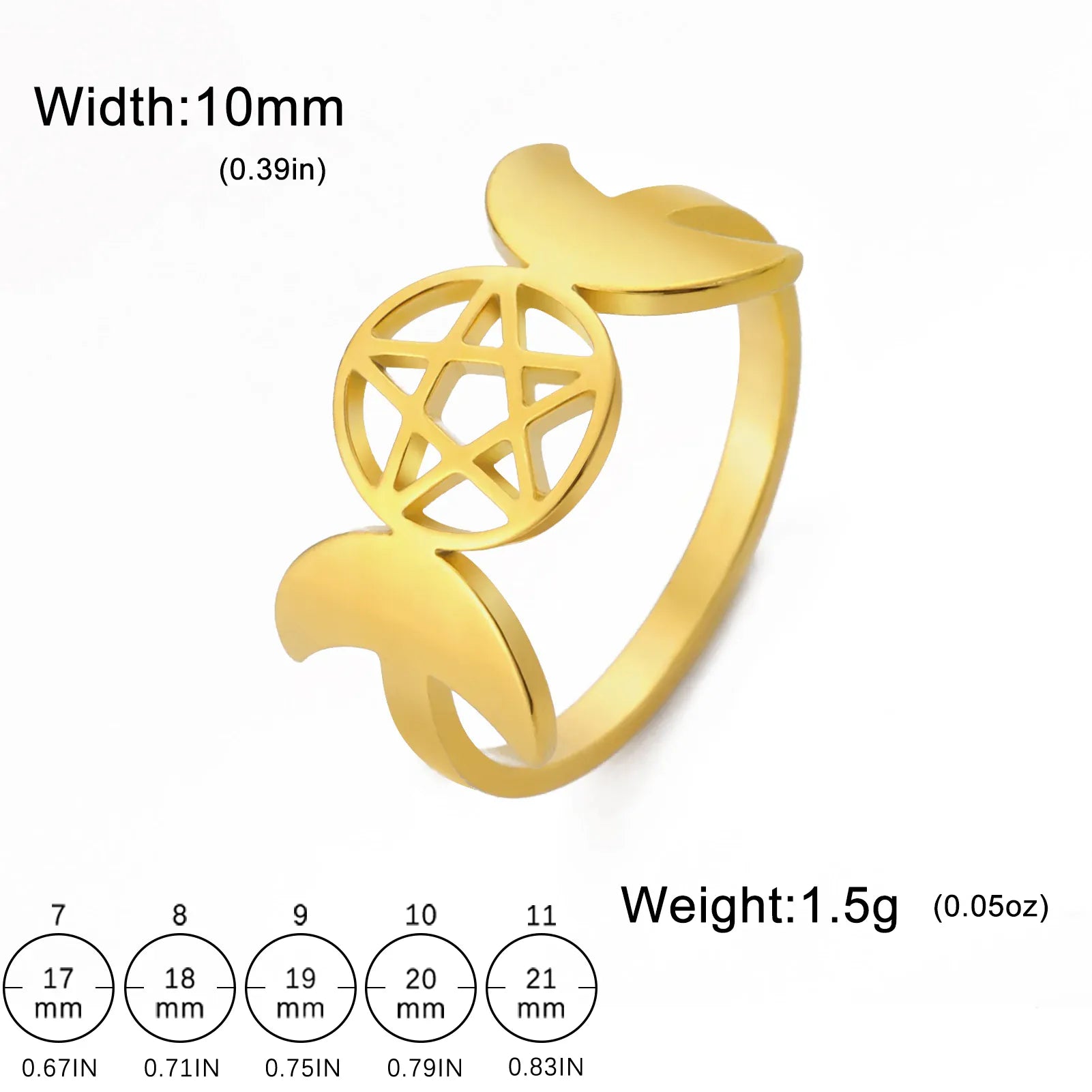 Bague Wicca Triple Lune Doré — croissants pleins / 6