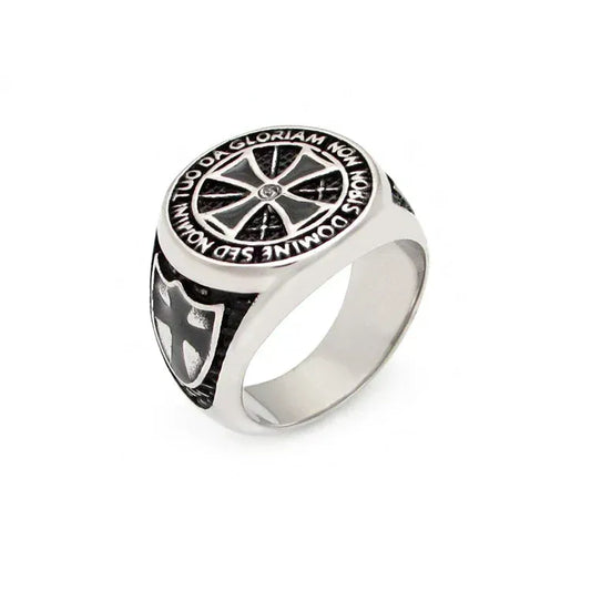 Bagues croisées de chevaliers templiers pour hommes, bijoux de doigt en acier inoxydable avec strass, cadeau pour fête d'anniversaire Black / 10