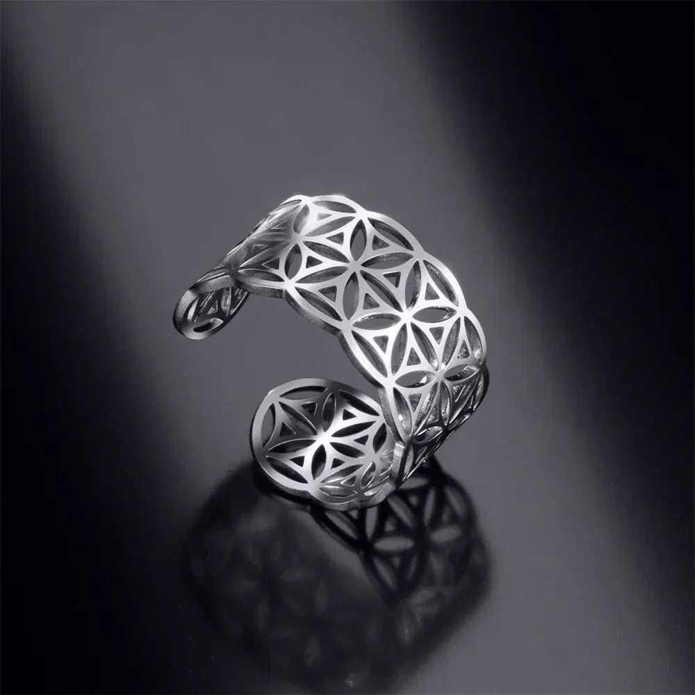 Bagues Vintage égyptiennes fleur de vie pour femmes, bijoux juifs en acier inoxydable, bague géométrique ouverte pour femmes, cadeaux de mariage
