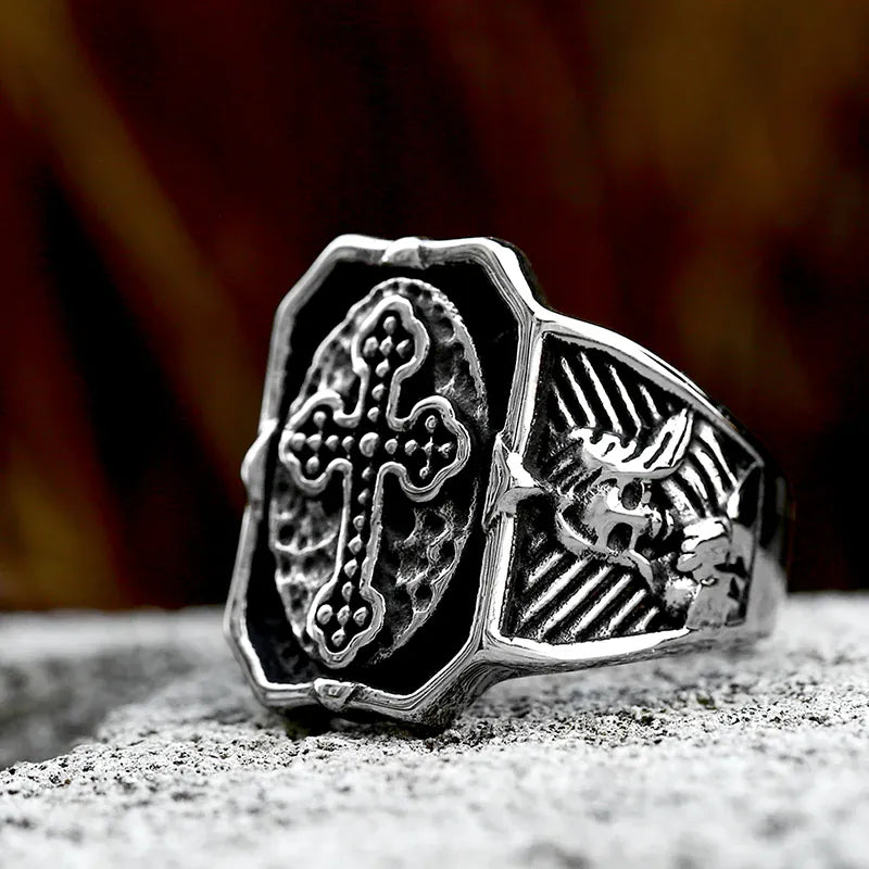 BEIER – bague militaire en acier inoxydable pour homme, bijoux de personnalité, croix, chevalier, vente en gros, prix d'usine, BR8-823 BR8-823 / taille américaine / 13