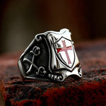 Bague bouclier de chevalier templier croix rouge - Vignette | Médiéfan