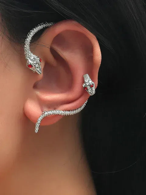 Bijou d'Oreille Serpent à Deux Têtes Argenté