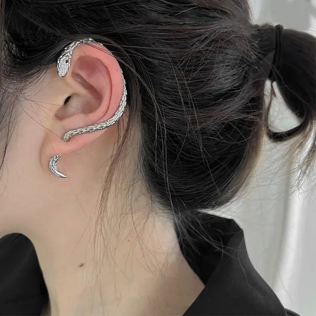 Bijou d'Oreille Serpent à Queue Effilée Argenté
