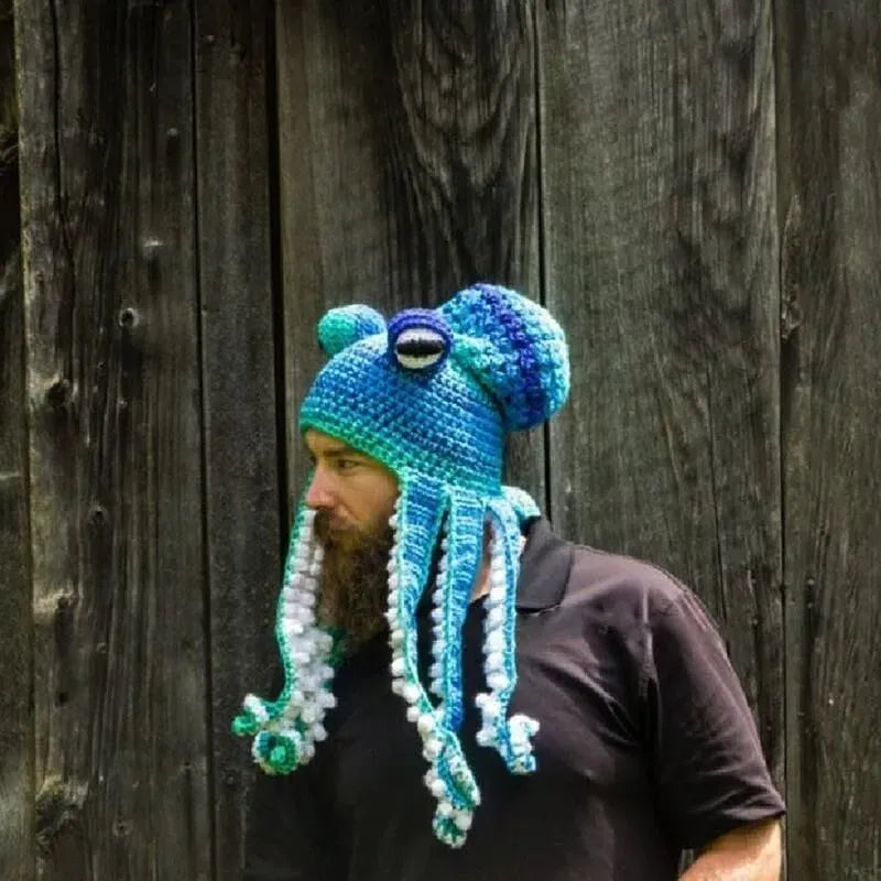 Bonnet Cthulhu Tricoté Bleu ciel & turquoise