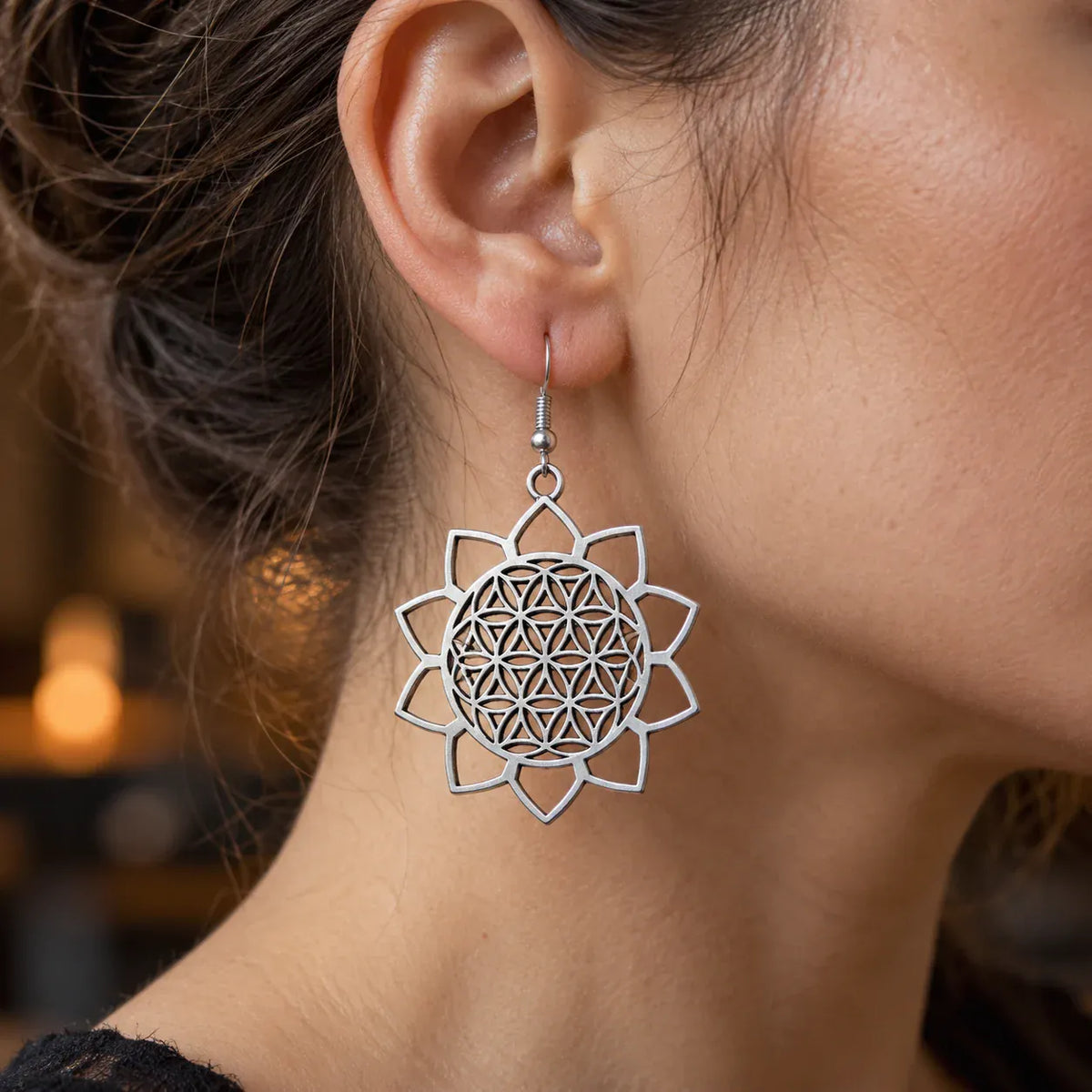 Boucles d'Oreilles Fleur de Vie Lotus Ajouré