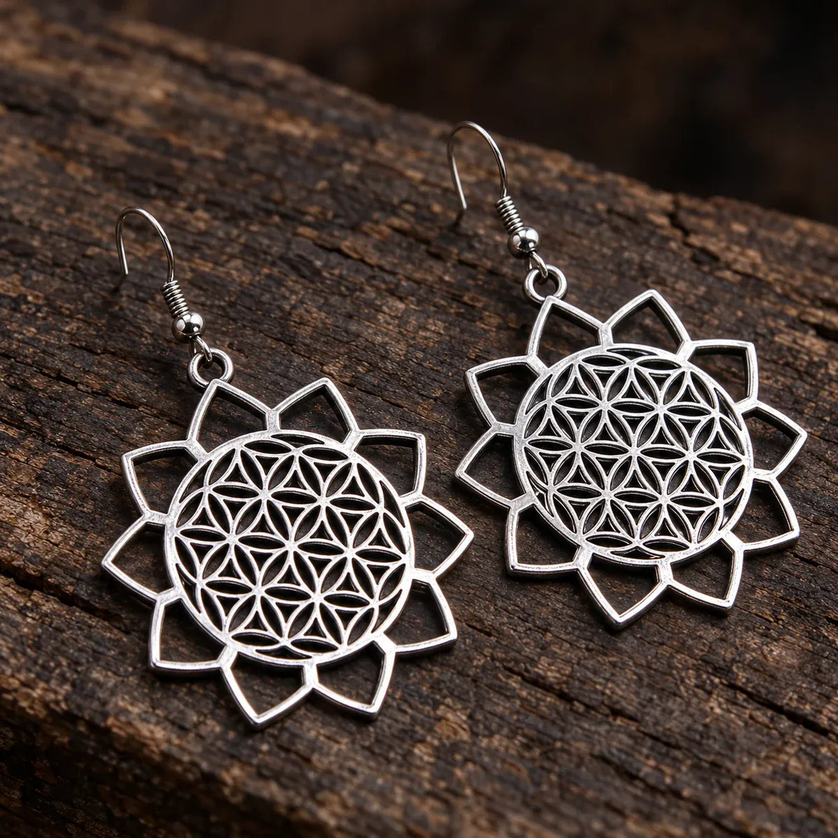 Boucles d'Oreilles Fleur de Vie Lotus Ajouré