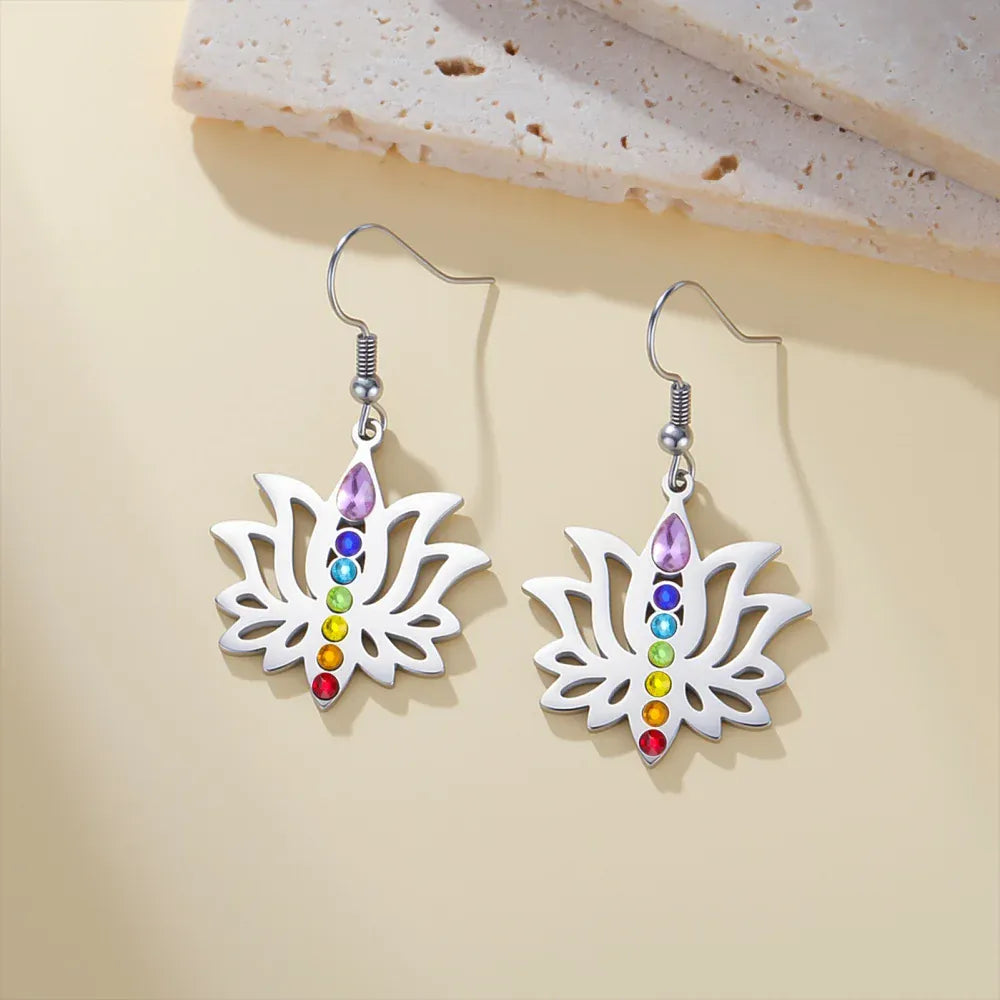 Boucles d'Oreilles Lotus 7 Chakras Goutte Violette