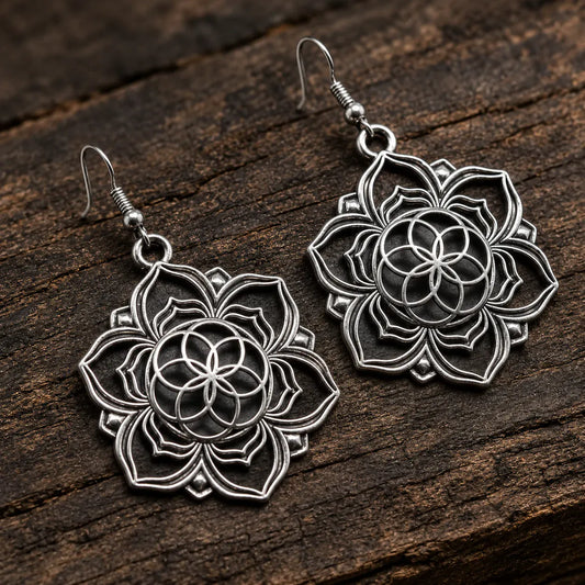 Boucles d'Oreilles Lotus Graine de Vie Argenté