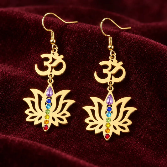 Boucles d'Oreilles Om et Lotus 7 Chakras