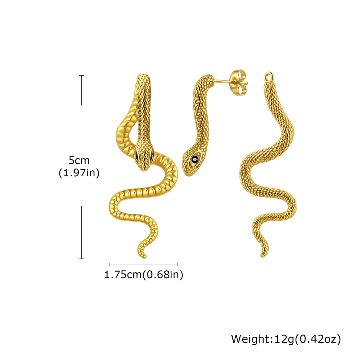 Boucles d'Oreilles Serpent Traversant Doré