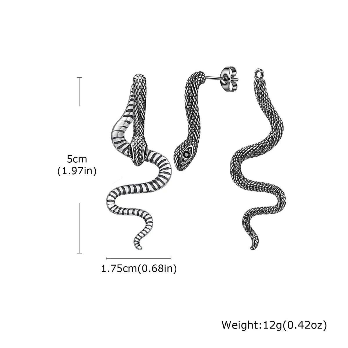 Boucles d'Oreilles Serpent Traversant Gris patiné