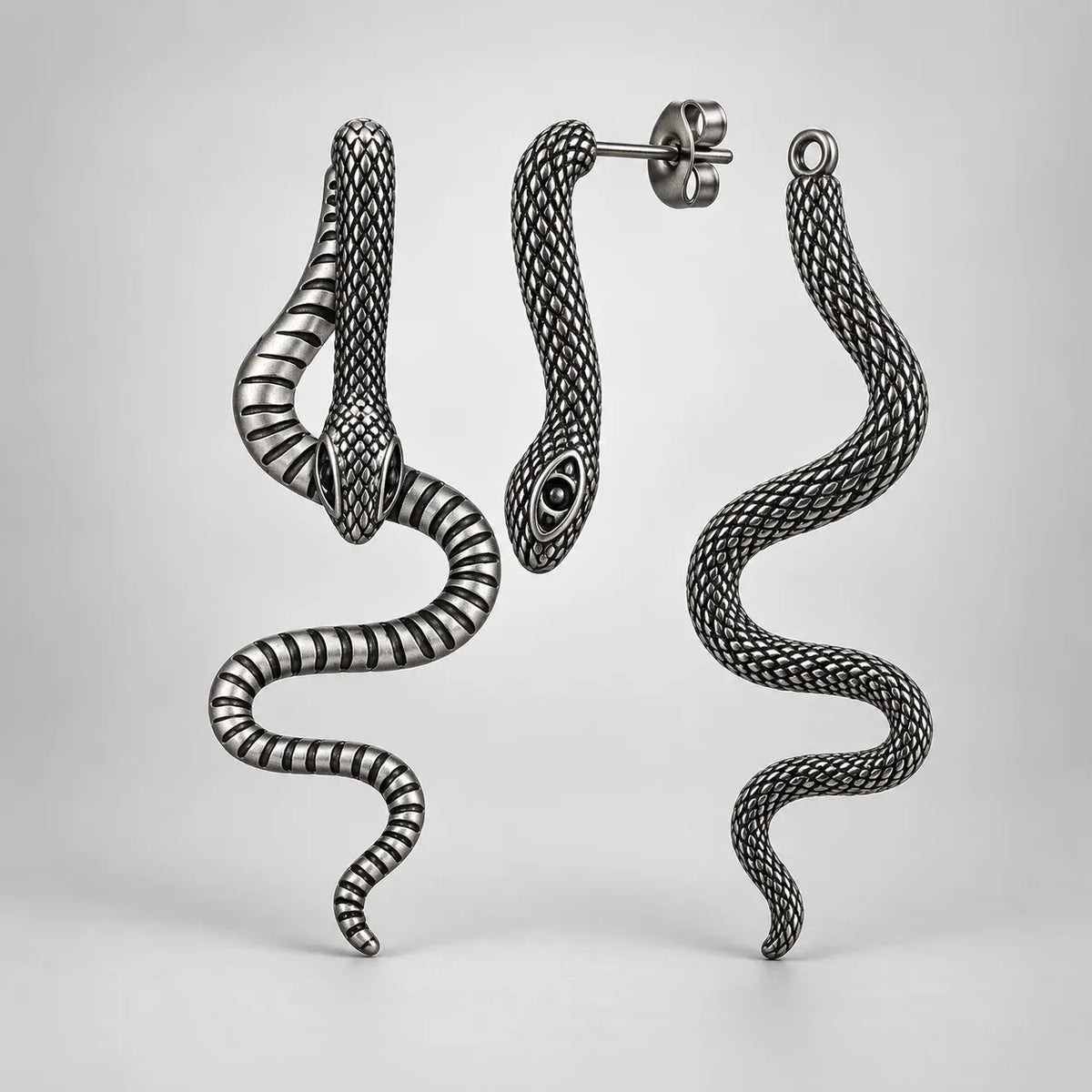 Boucles d'Oreilles Serpent Traversant Gris patiné