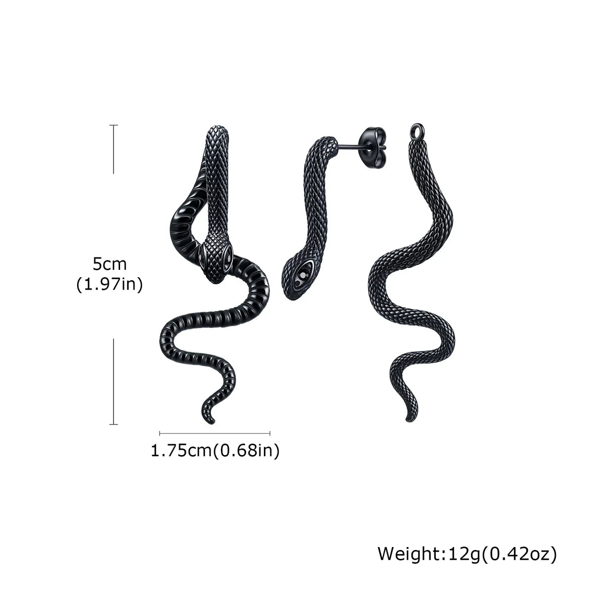 Boucles d'Oreilles Serpent Traversant Noir