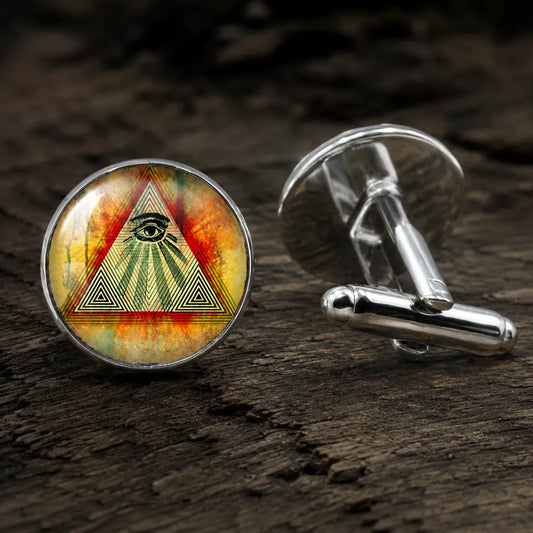 Boutons de manchette Illuminati pyramide et œil