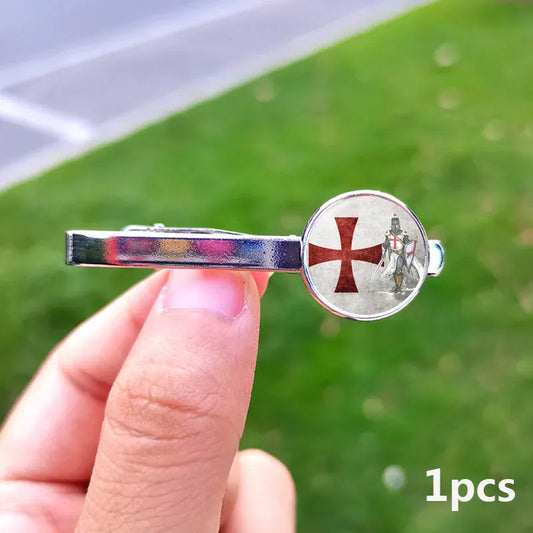 Boutons de manchette rétro chevaliers templiers, dôme en verre de haute qualité, croix rouge, motif maçonnique, boutons de manchette exquis pour hommes 1 pince à cravate B