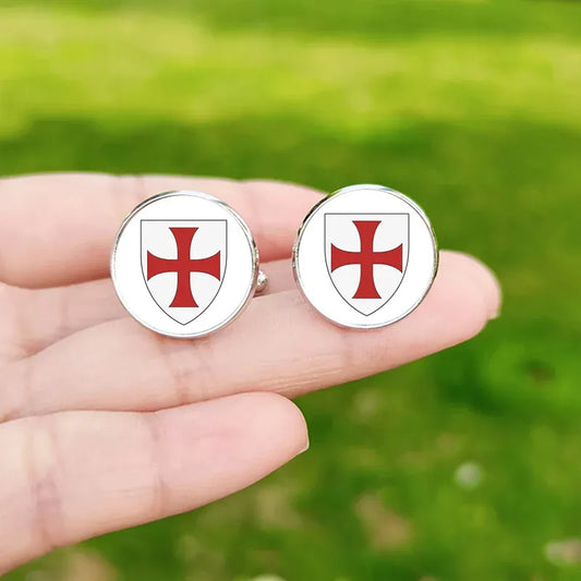 Boutons de manchette rétro chevaliers templiers, dôme en verre de haute qualité, croix rouge, motif maçonnique, boutons de manchette exquis pour hommes 6