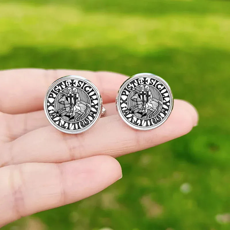 Boutons de manchette rétro chevaliers templiers, dôme en verre de haute qualité, croix rouge, motif maçonnique, boutons de manchette exquis pour hommes 9