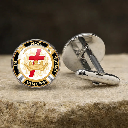 Boutons de manchette templiers croix rouge « In Hoc Signo Vinces »
