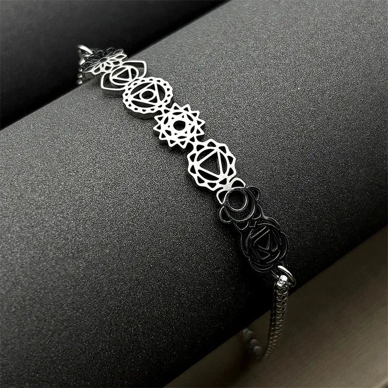 Bracelet Barrette des 7 Symboles Chakras Argenté