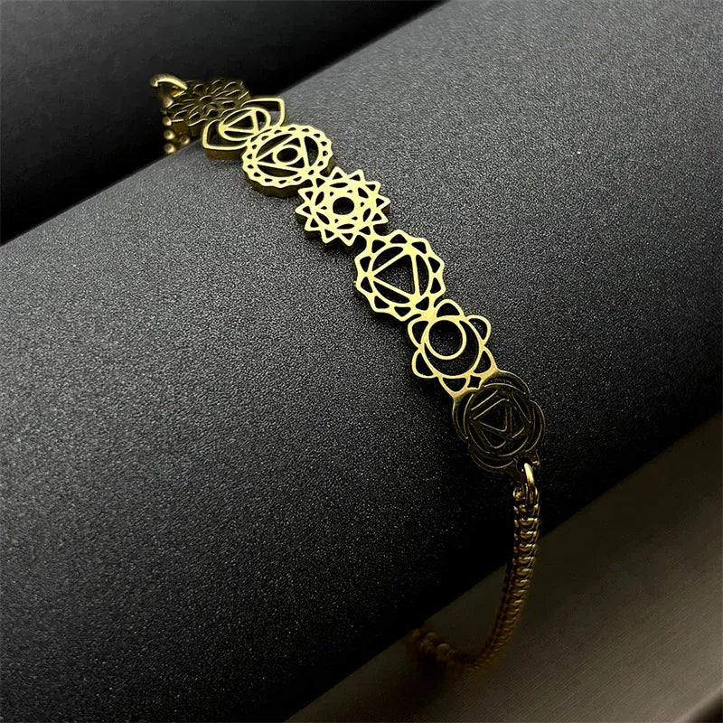 Bracelet Barrette des 7 Symboles Chakras Doré