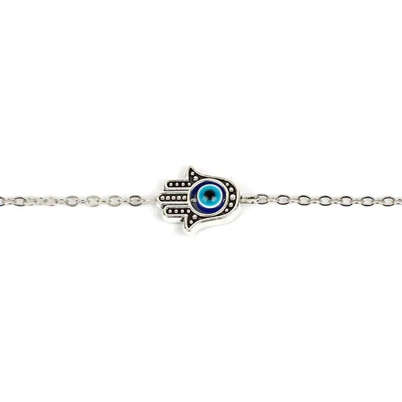 Bracelet Chaîne Fine Main de Fatima Œil Bleu Argenté