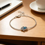 Bracelet Chaîne Fine Main de Fatima Œil Bleu - Vignette | Médiéfan