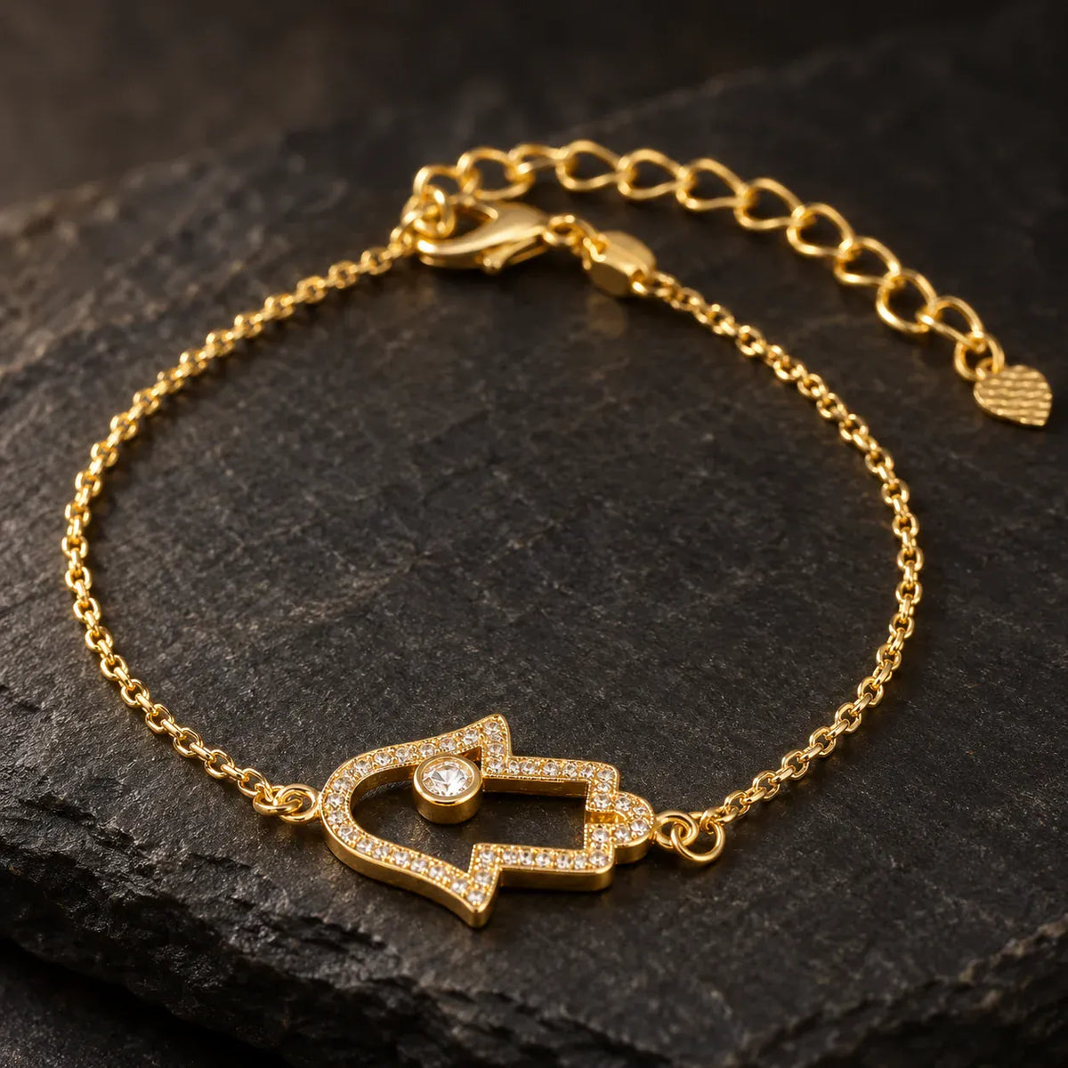 Bracelet Chaîne Main de Fatima Ajourée et Solitaire