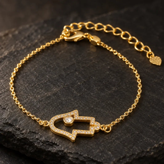 Bracelet Chaîne Main de Fatima Ajourée et Solitaire