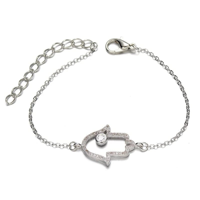 Bracelet Chaîne Main de Fatima Ajourée et Solitaire Argenté