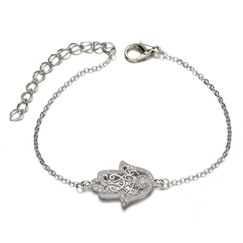 Bracelet Chaîne Main de Fatima Filigranée Sertie Argenté