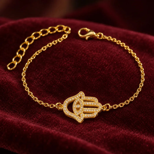 Bracelet Chaîne Main de Fatima Pavée à Œil