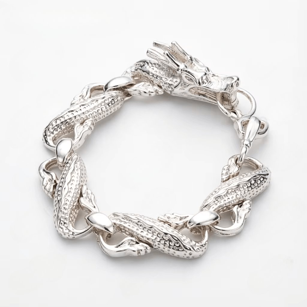 Bracelet Chaîne Tête de Dragon Argenté